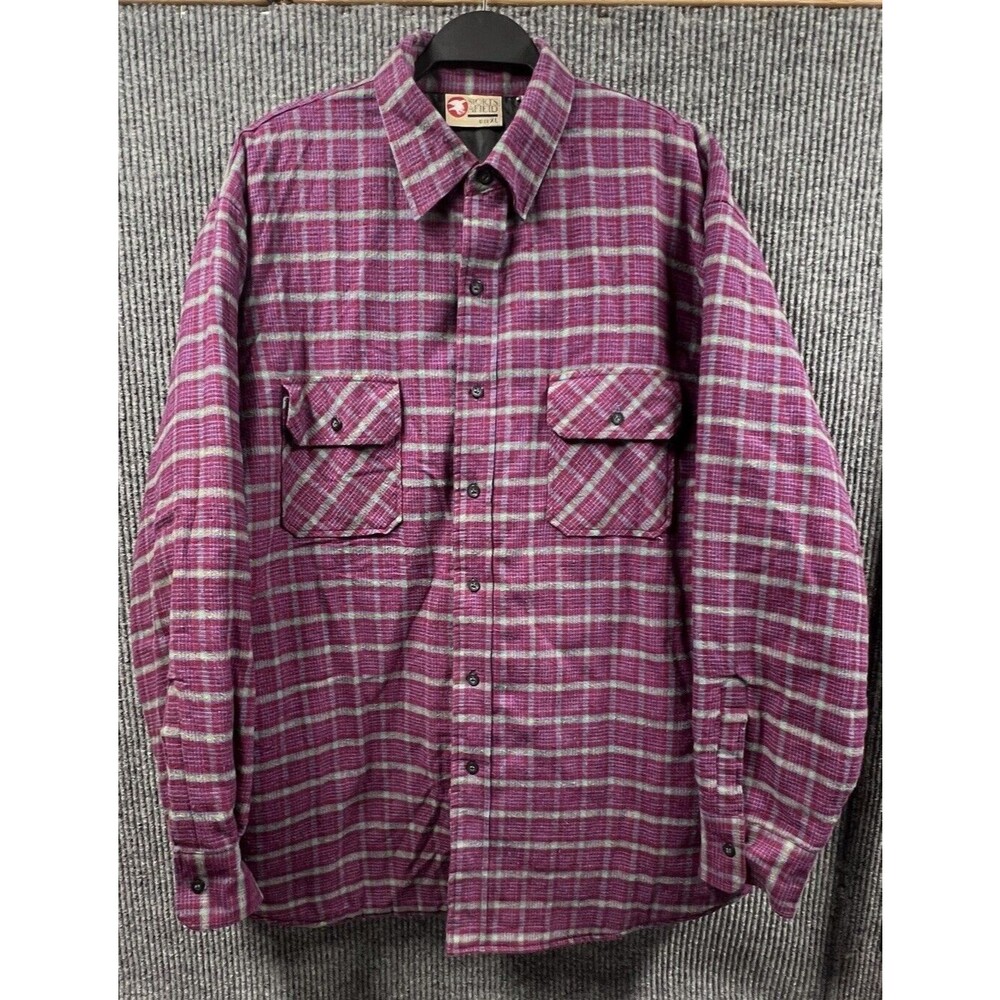 Sports Afield Shirt Jacket Mens XL Red Plaid Flannel Quilted Lined‎ Long Sleeve